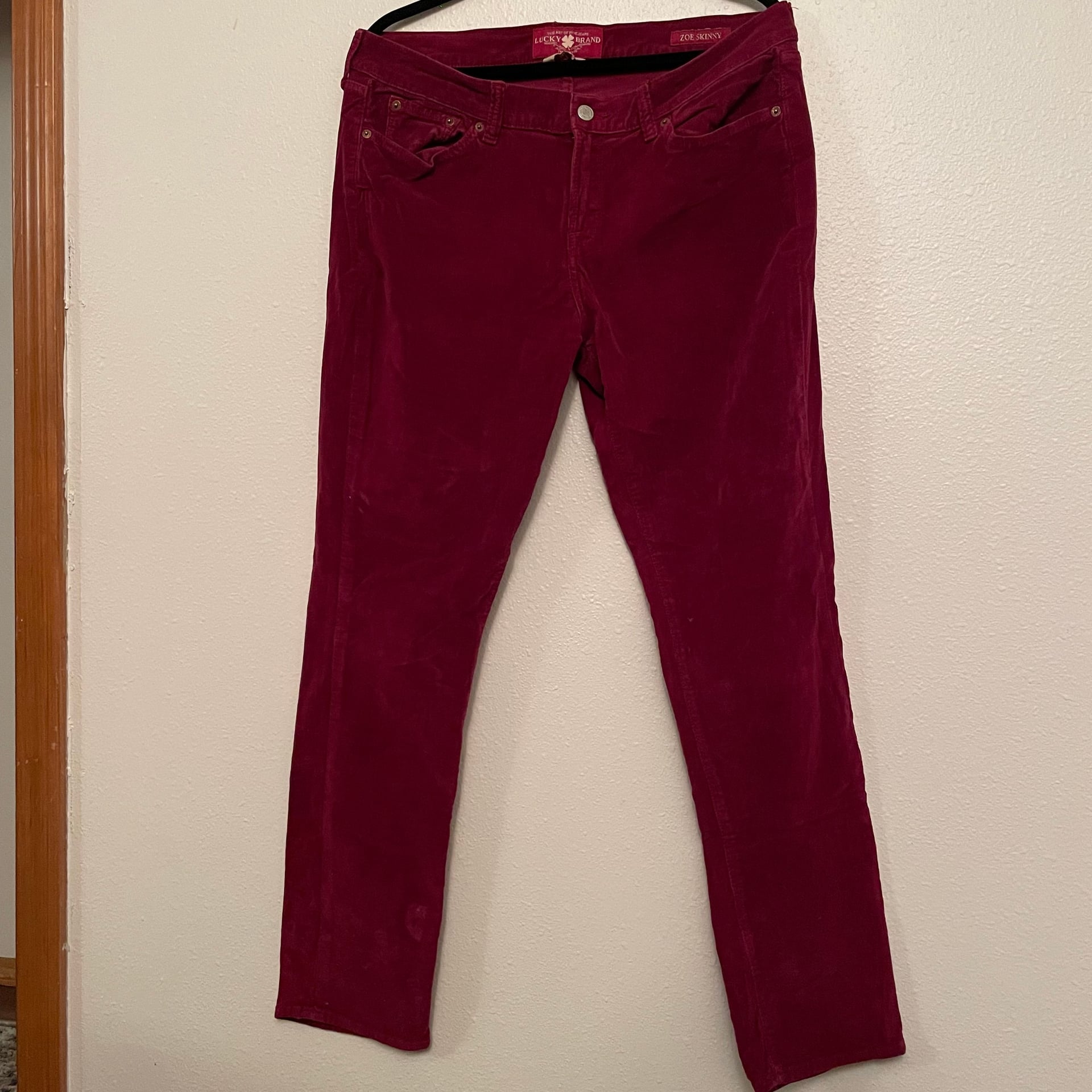 Lucky Brand Corduroy Zoe Slim Straight Pants Maroon Red Women’s 14 32